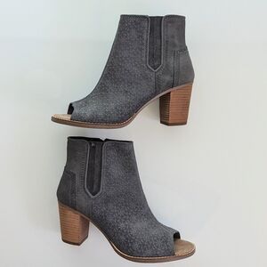 Toms Majorca Peep Toe Bootie Dark Gray Suede Embossed Size US 9.5 Boots